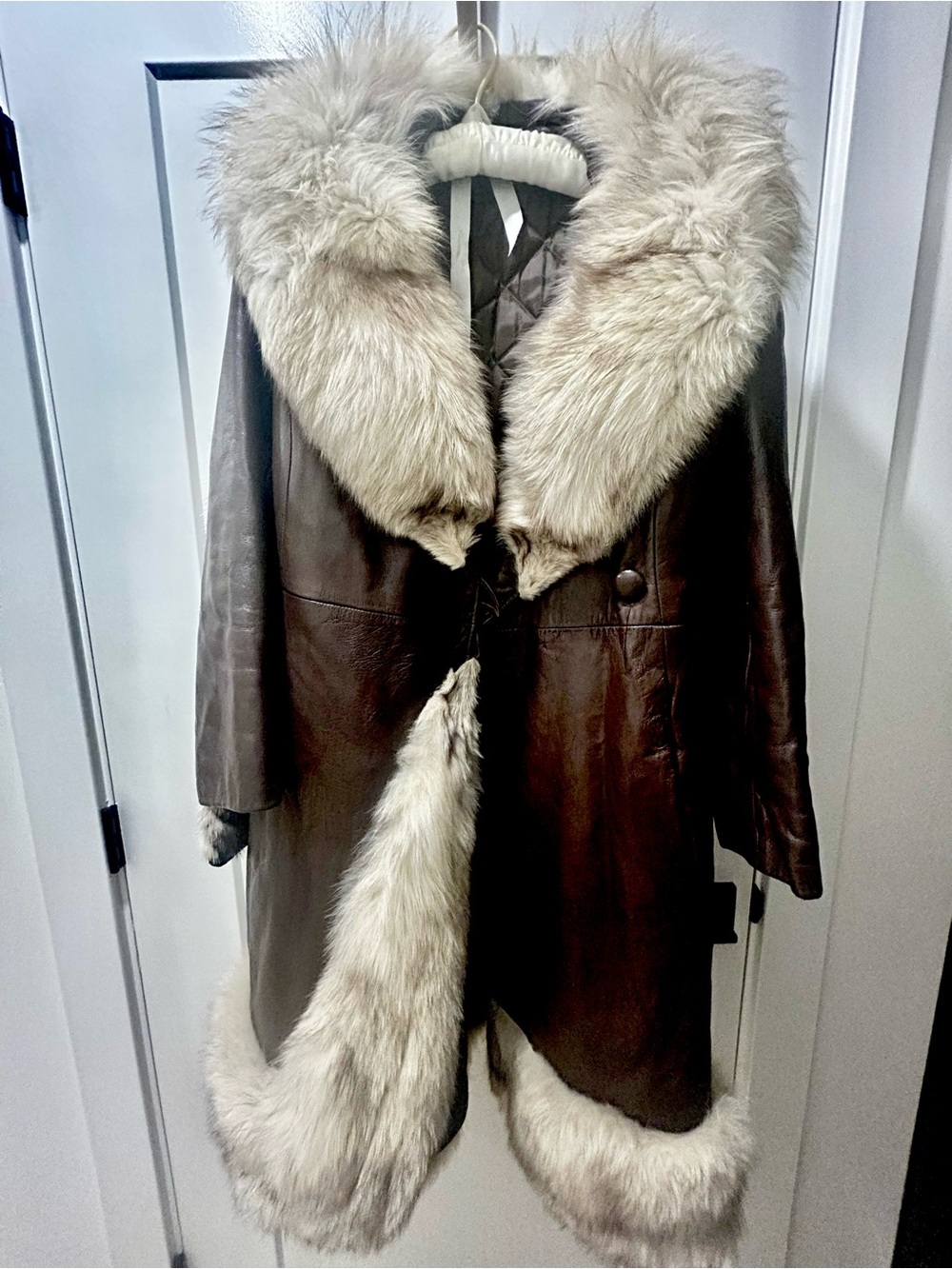 Vintage (my great grandmas) blue fox fur leather coat size L